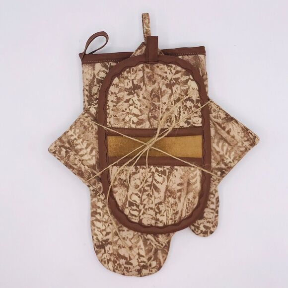 Oven Mitt Finger Hotpad, and Square Potholder Baking Gift Set, Neutral Tans - Picture 8 of 9